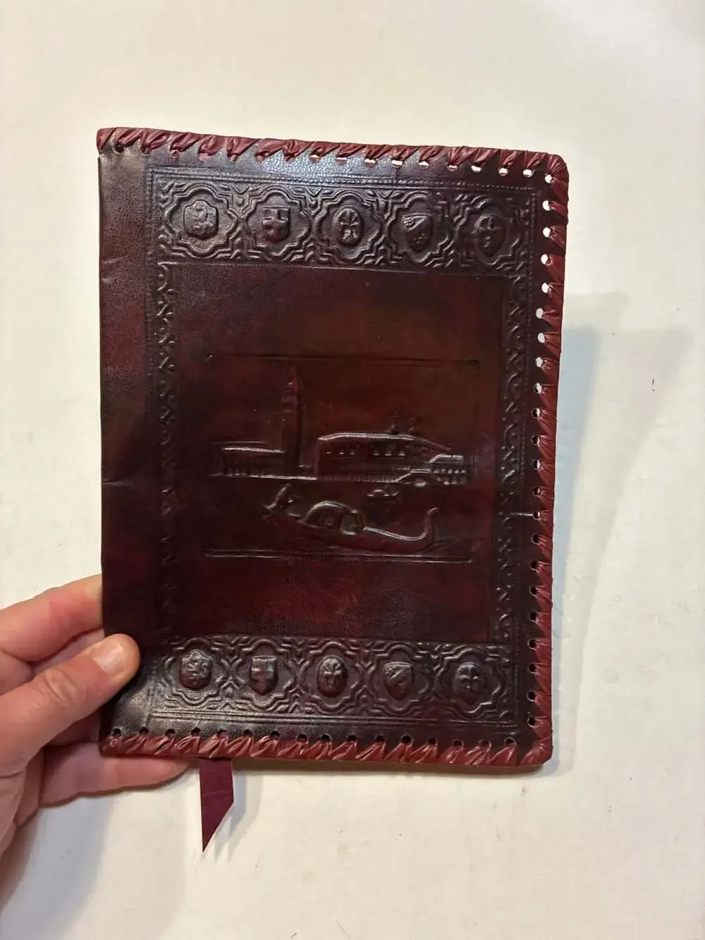 Vintage Hand-Tooled Leather Venice Gondola Embossed Journal Cover